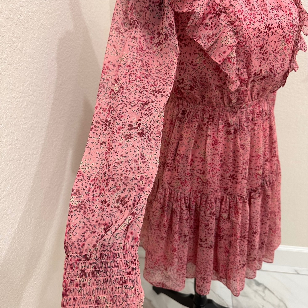 Rachel Parcell Pink Chiffon Ruffle Long Sleeve Sheer Dress Women's XS - Picture 3 of 9